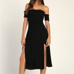 Lulu’s View from the Meadow Black Off-the-Shoulder Dress